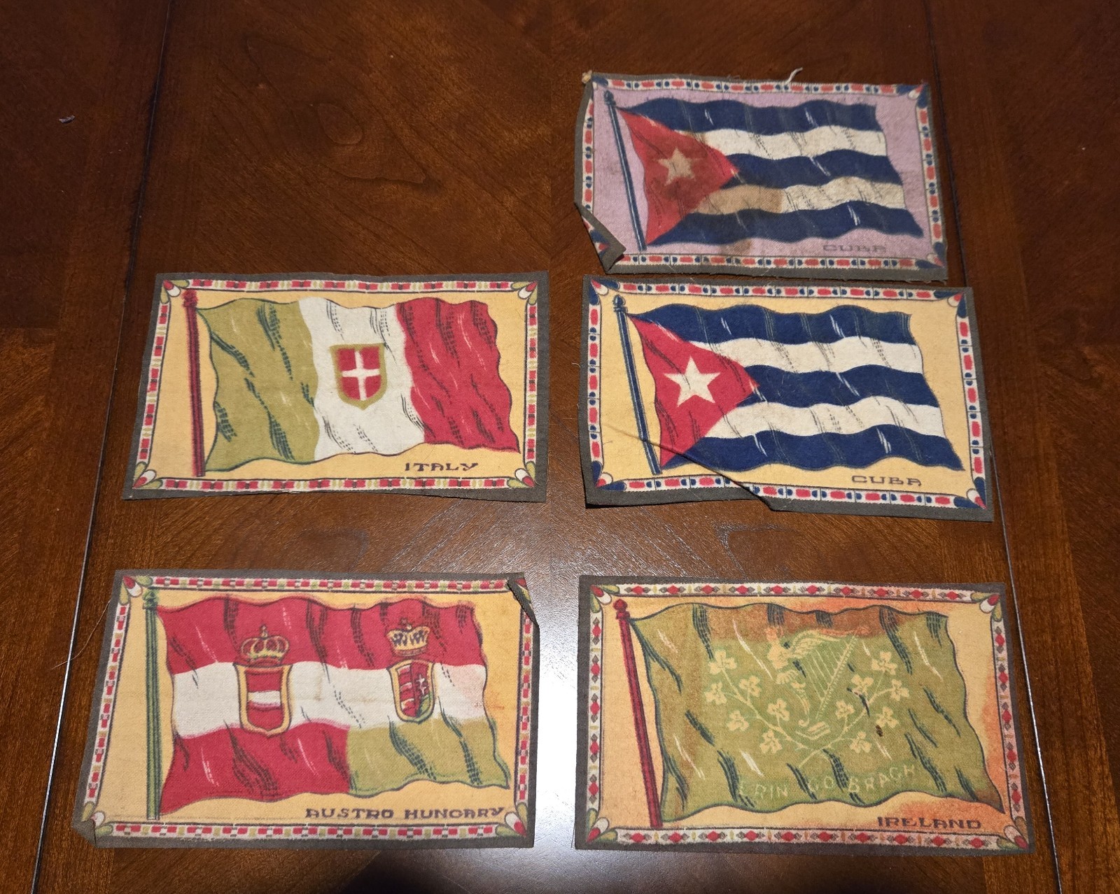 VTG. 1900-1910 Felt Flags (5)-By Amer. Tobacco Co.-Ireland, Cuba, Italy, Austria