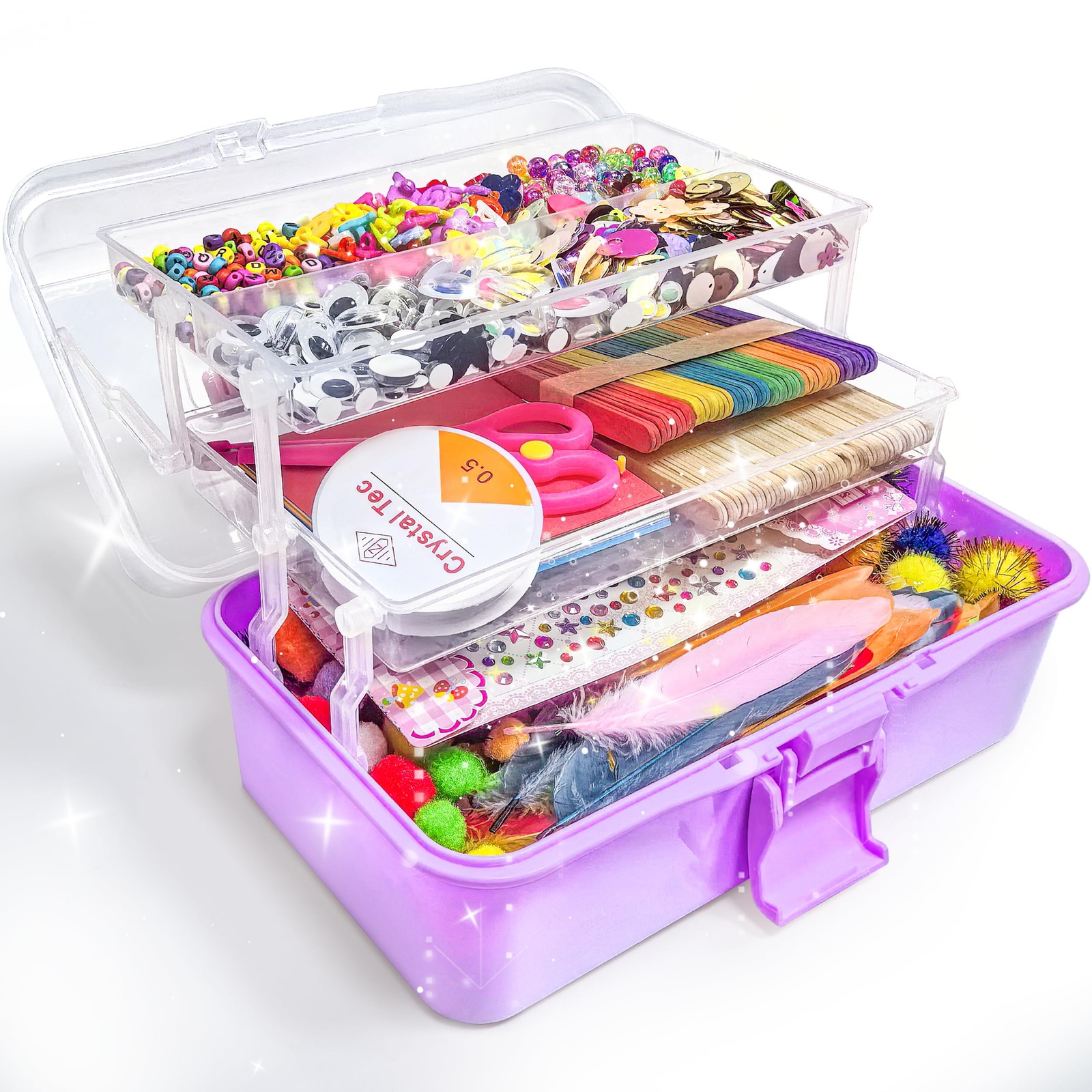3000 Pc Arts Crafts Kit Kids Pom Poms Pipe Cleaners DIY Box Boys Girls Birthday