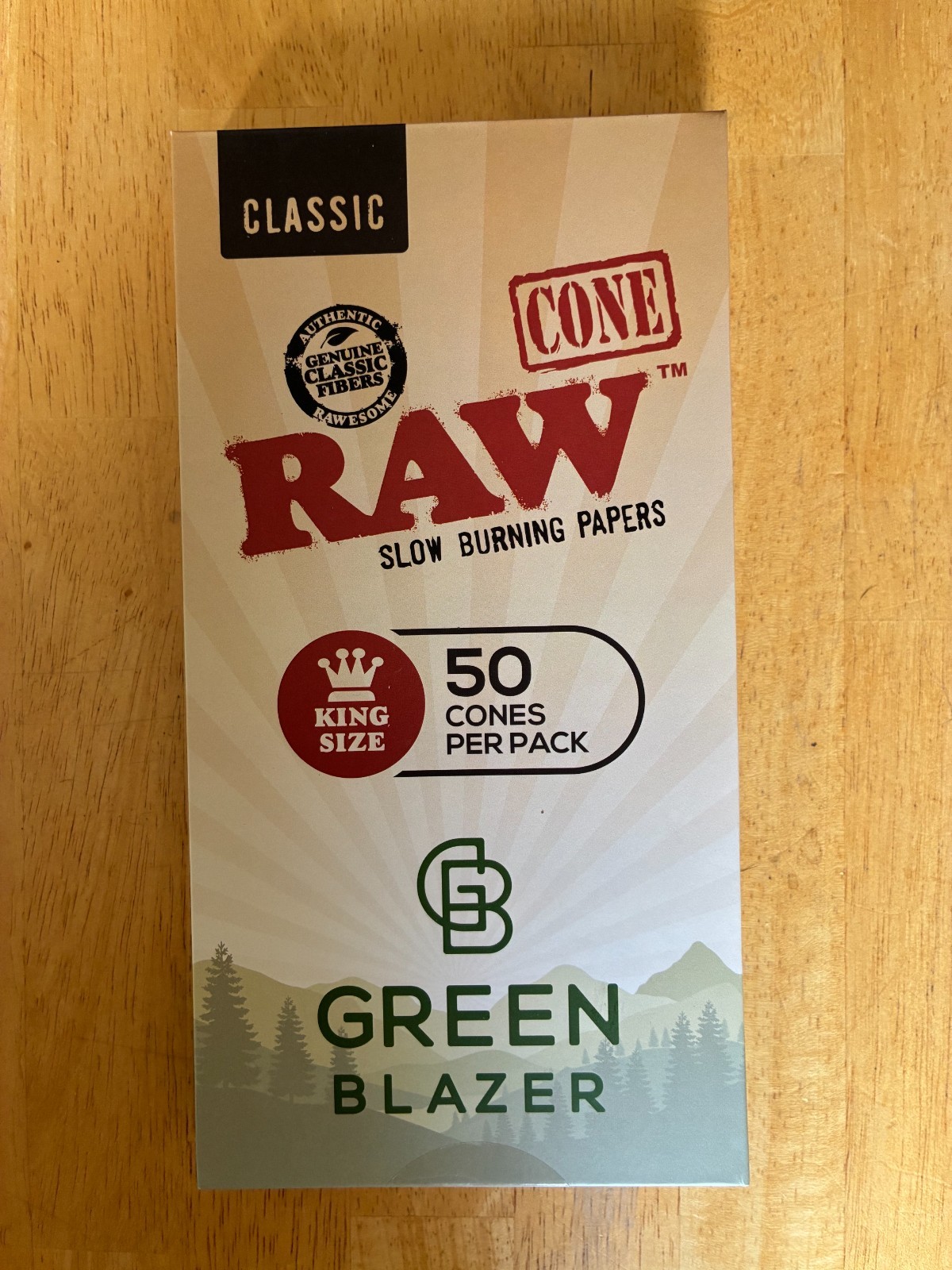 Green Blazer Raw Cones 50 Pack Slow Burning w/ Pre rolled tips Classic King Size