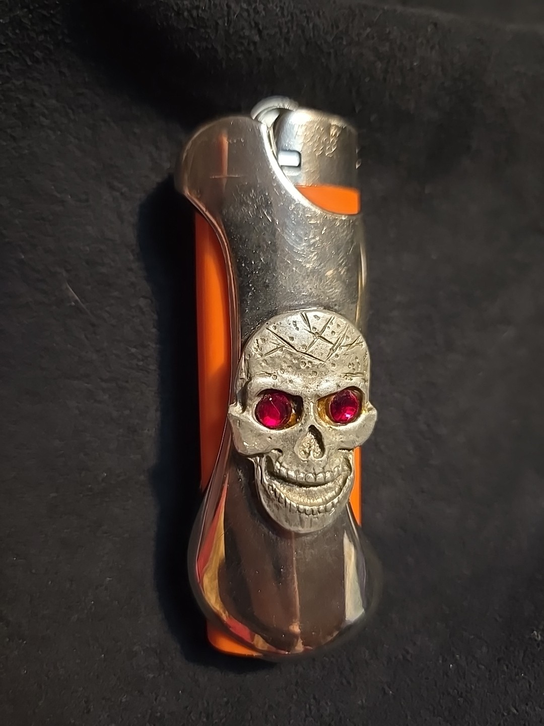 Vtg Lighter Case Heavy Metal Skull Skeleton Sleeve Western Cover Holder For Bic