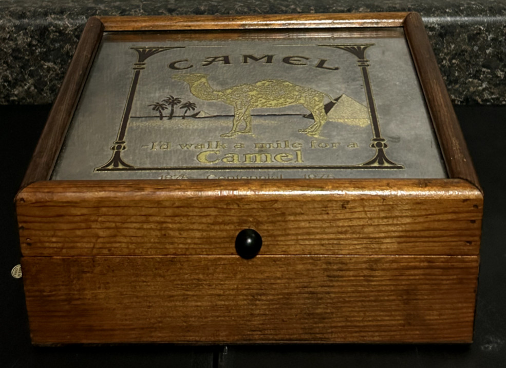 VTG Camel R.J Reynolds Mirrored Wooden Cigarette Box Centennial 1975 USA Tobacco