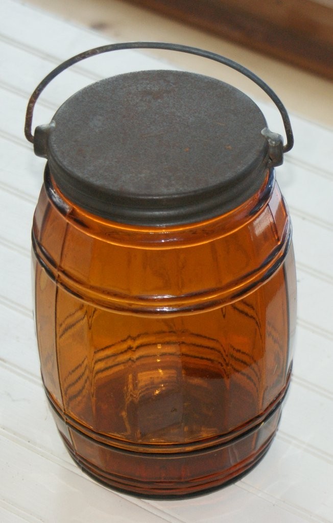 Antique Amber Globe Tobacco Co. Jar with Lid & Bail