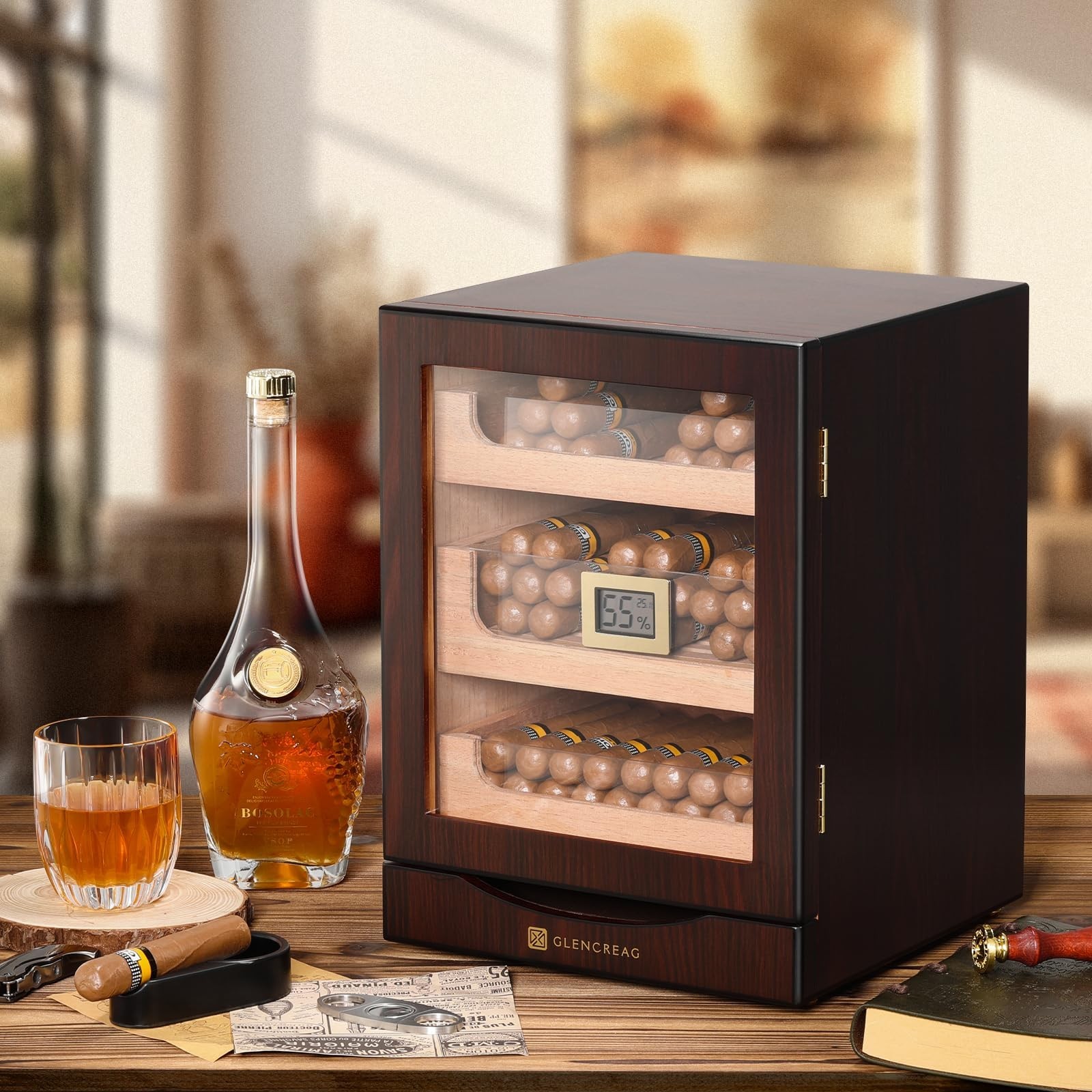 MET-1031 Cigar Humidor Cabinet for 150 Cigars – Spanish Cedar Lining, Digital…