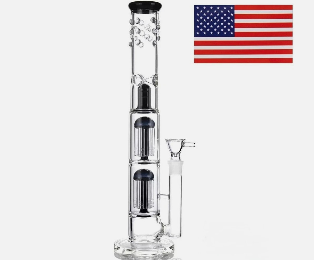 16inch Perc Glass Bong Heavy Percolate Bongs Smoking Hookah Water Pipe 18mm Bowl