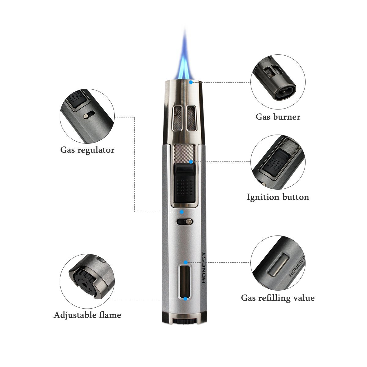 Refillable Butane Torch Lighter Adjustable Cigar Gas Lighter 2 Jet Flame Lighter