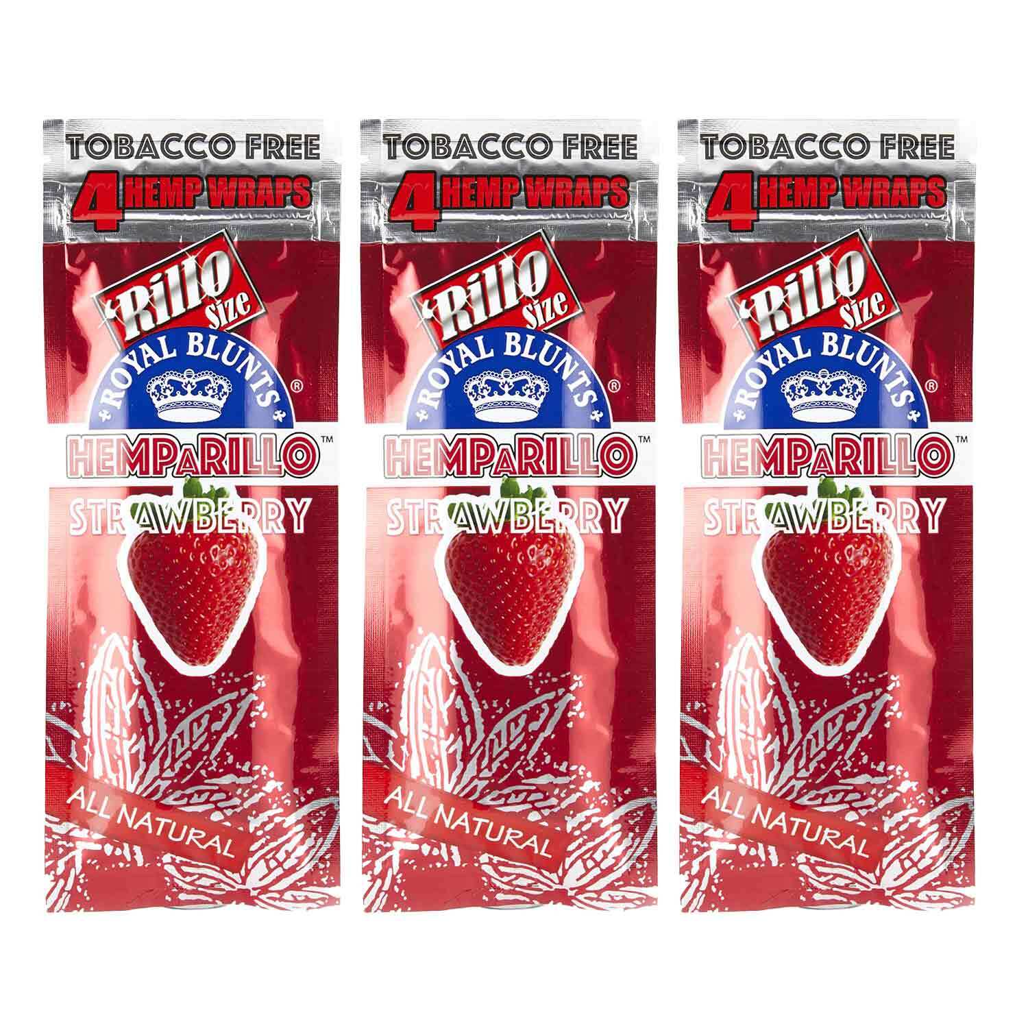 3 Packs of Royal Blunts Hemparillo Strawberry Flavor Rillo Size (12 Total)