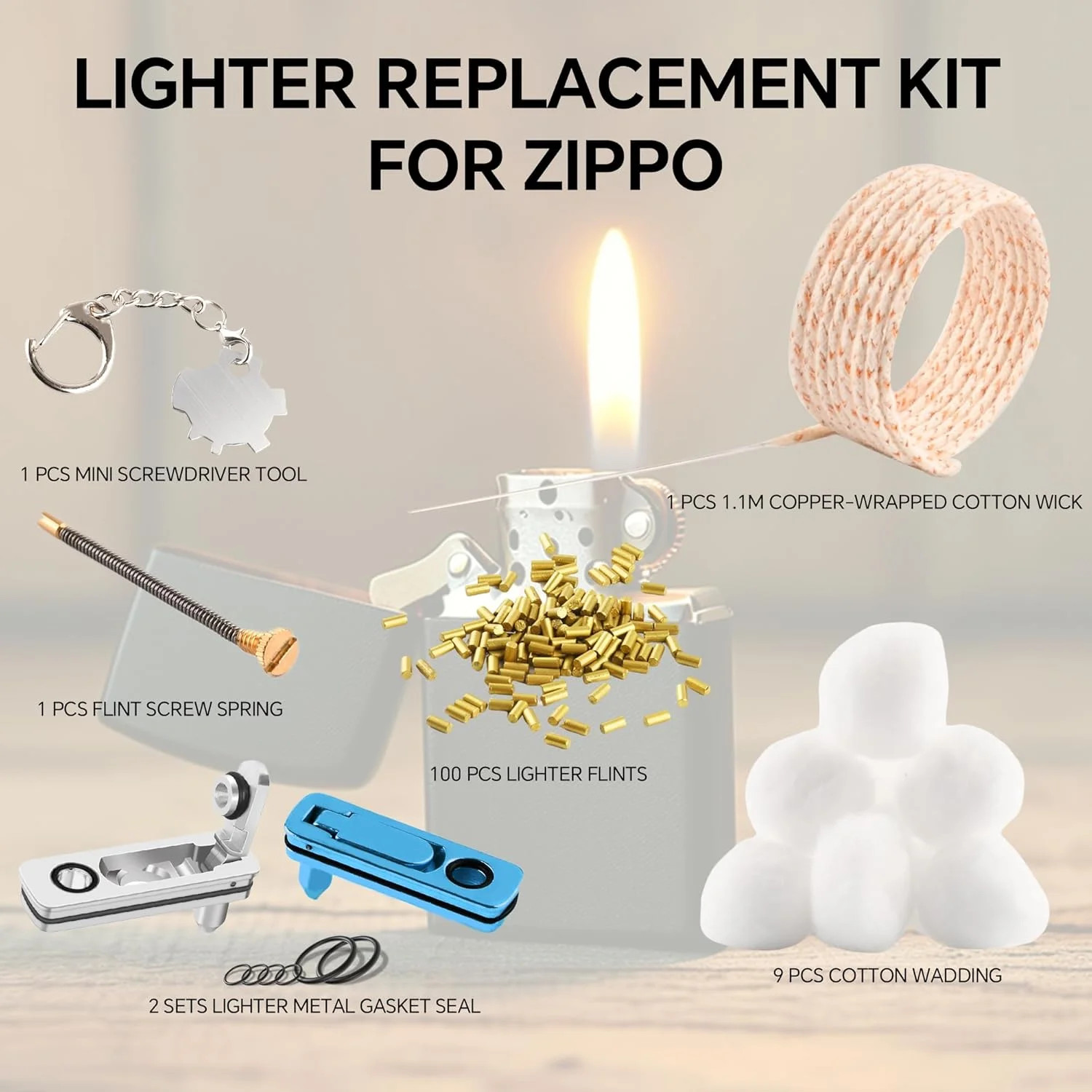 Flint and Wick Replacement Set-Upgraded Lighter Repair Kit for Fluid Lighter & I