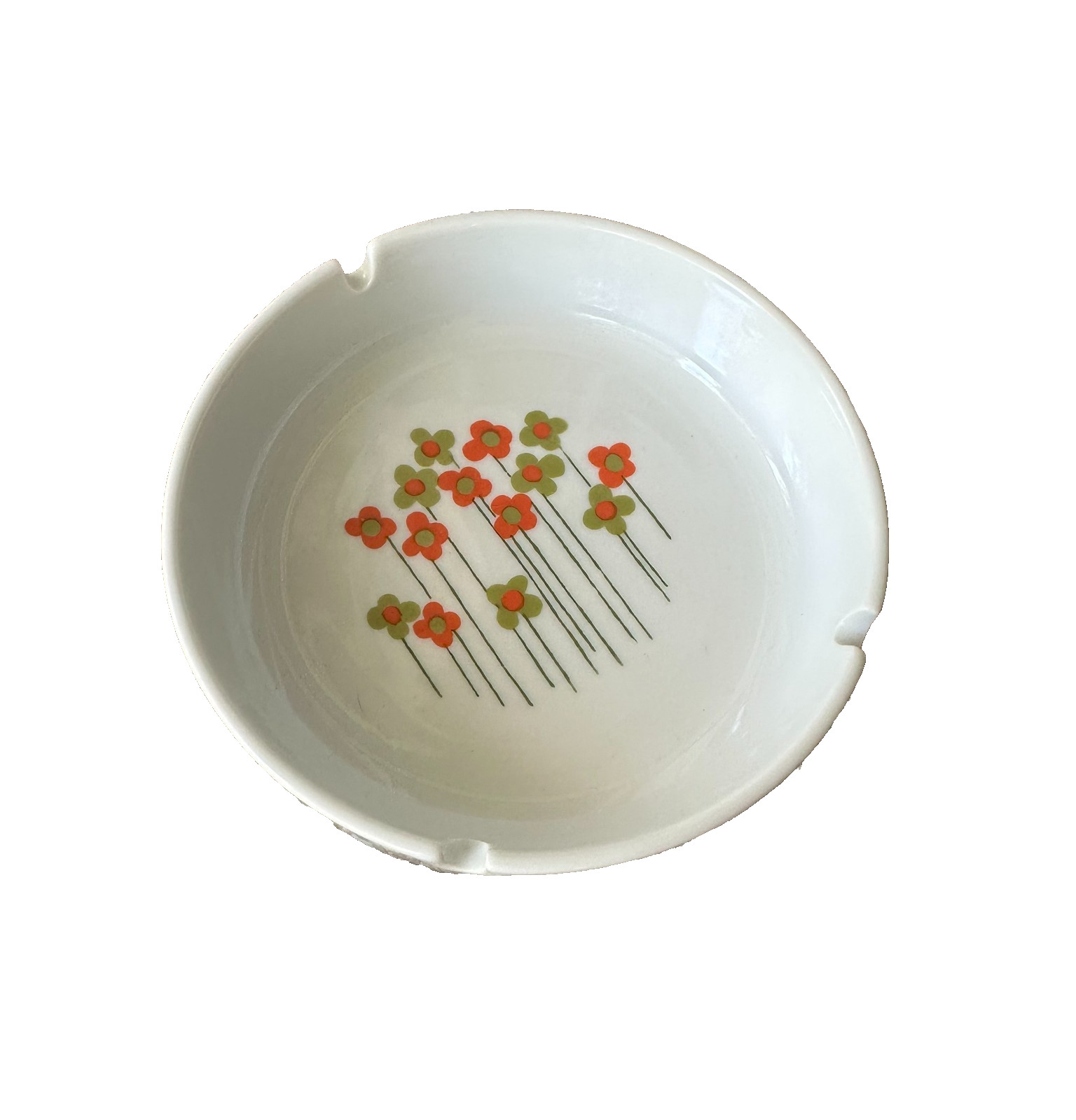 Vintage 70s Ceramic Round Ashtray Catch All Tray Daisy Flower Power Florals