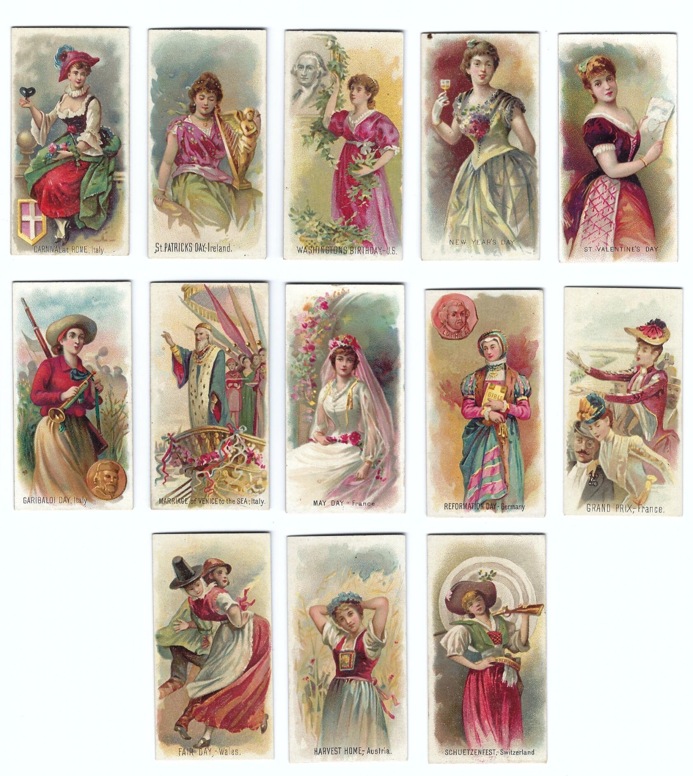 13 x Antique 1890 W Duke N80 Holidays Cigarette Cards in NEAR MINT condition