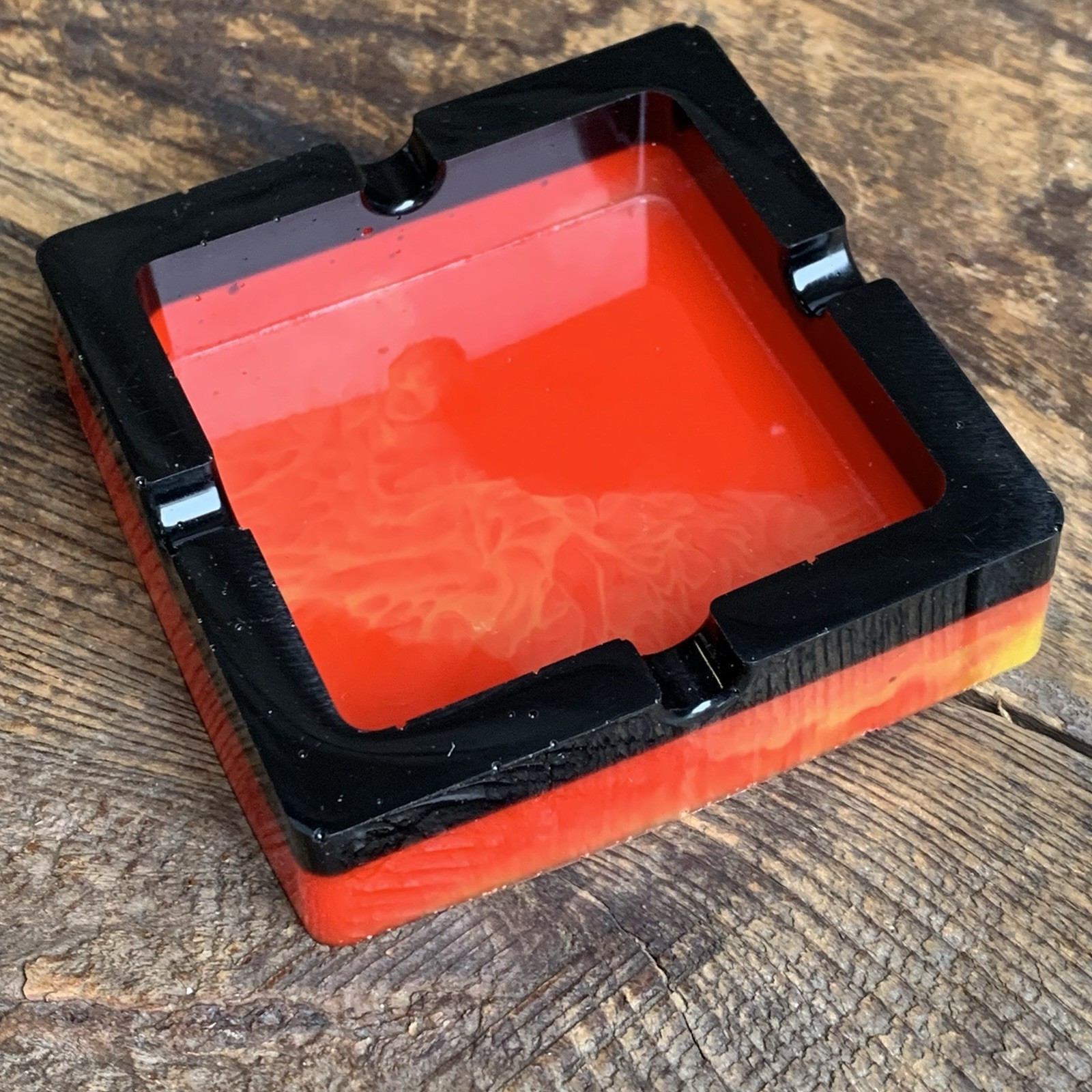 Resin Ashtray Trinket Dish Set of 2 Red Black Yellow 3.5” Across