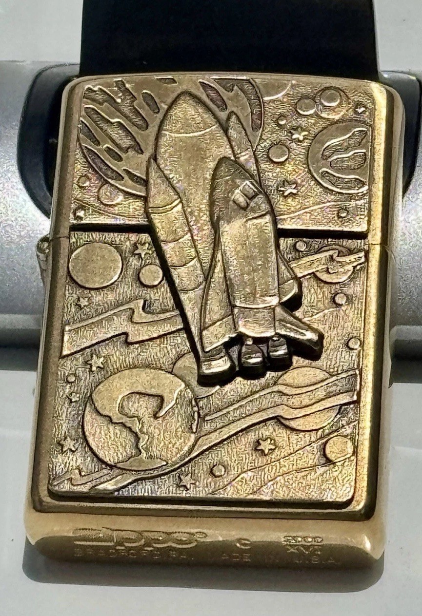 VTG 2000 Zippo Barrett Smythe Space Shuttle Surprise Trick Lighter Brass Unfired