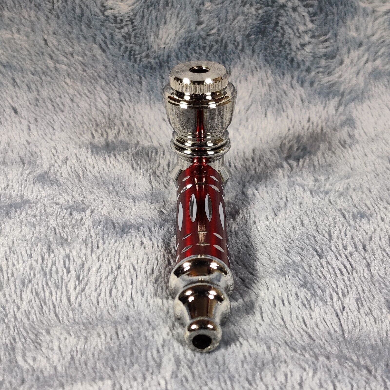 Small Red Luxury Metal Smoking Pipe Tobacco Herb Silver Portable Pocket Size