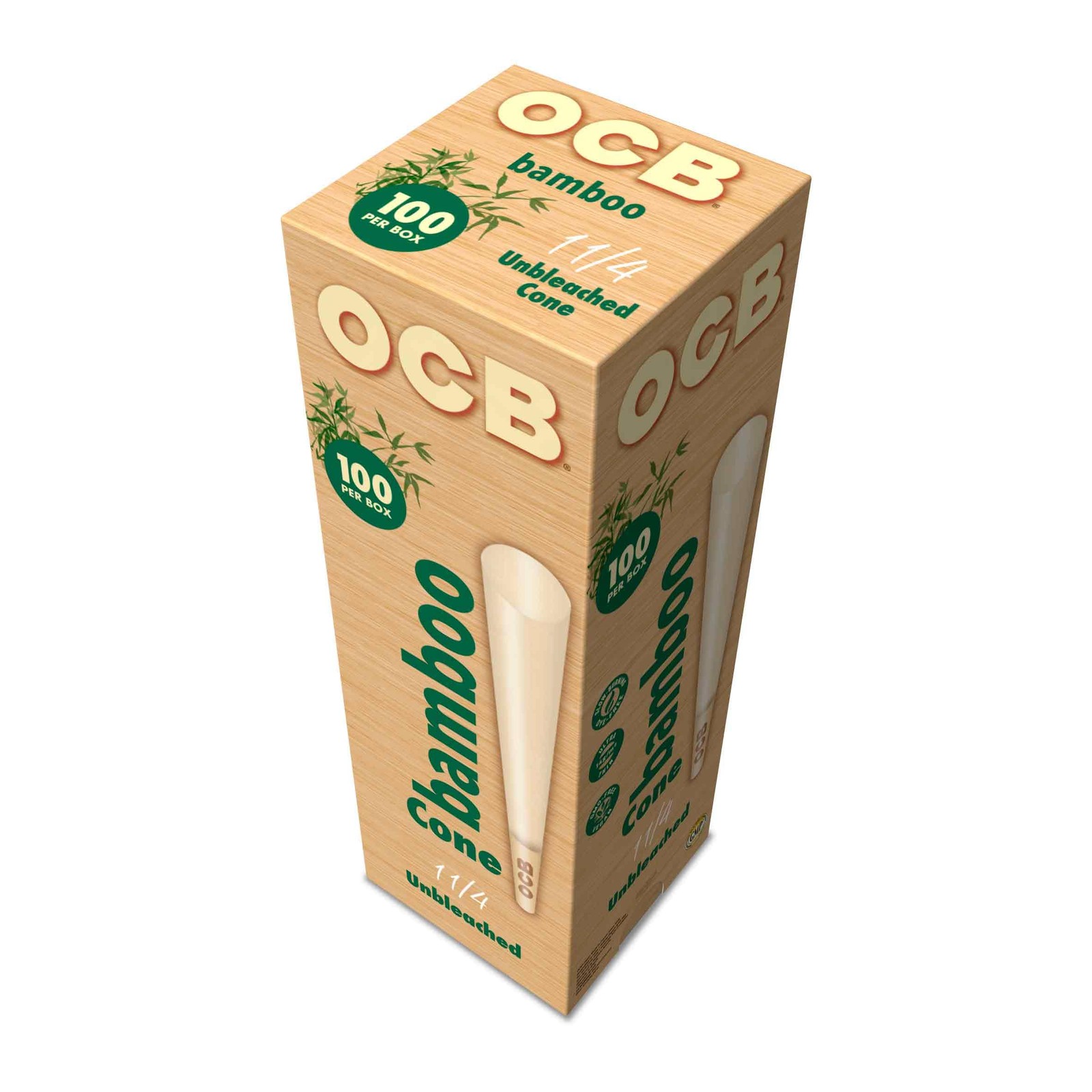 Bamboo Rolling Cones Unbleached 11/4 Size Slow Burn 100 Count Papers