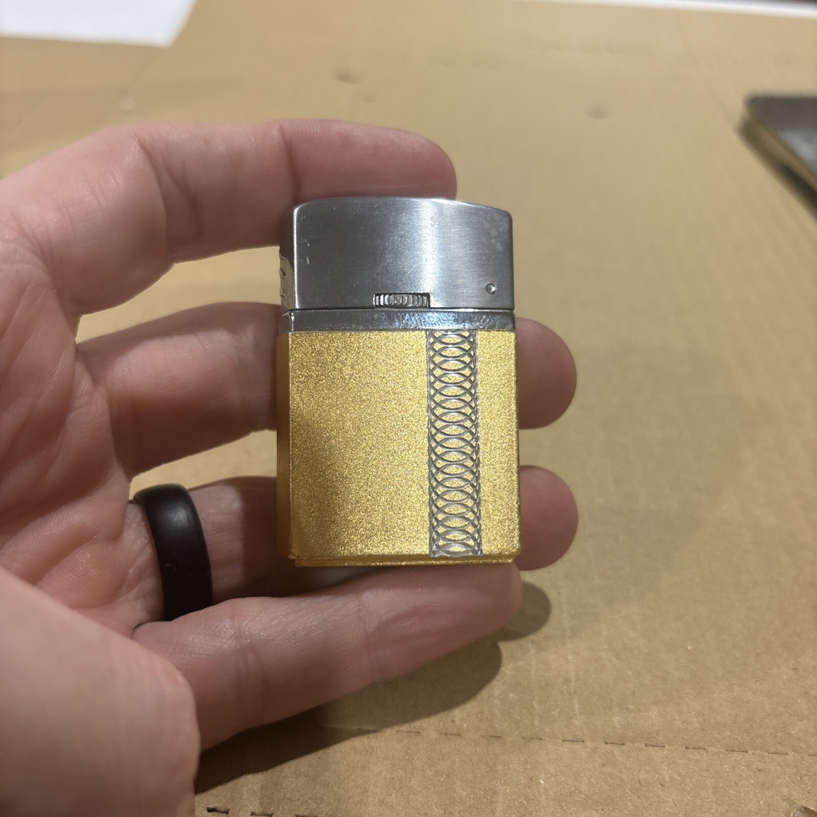Vintage Four Star Japan Art Deco Pocket Lighter Brass Design Estate Find