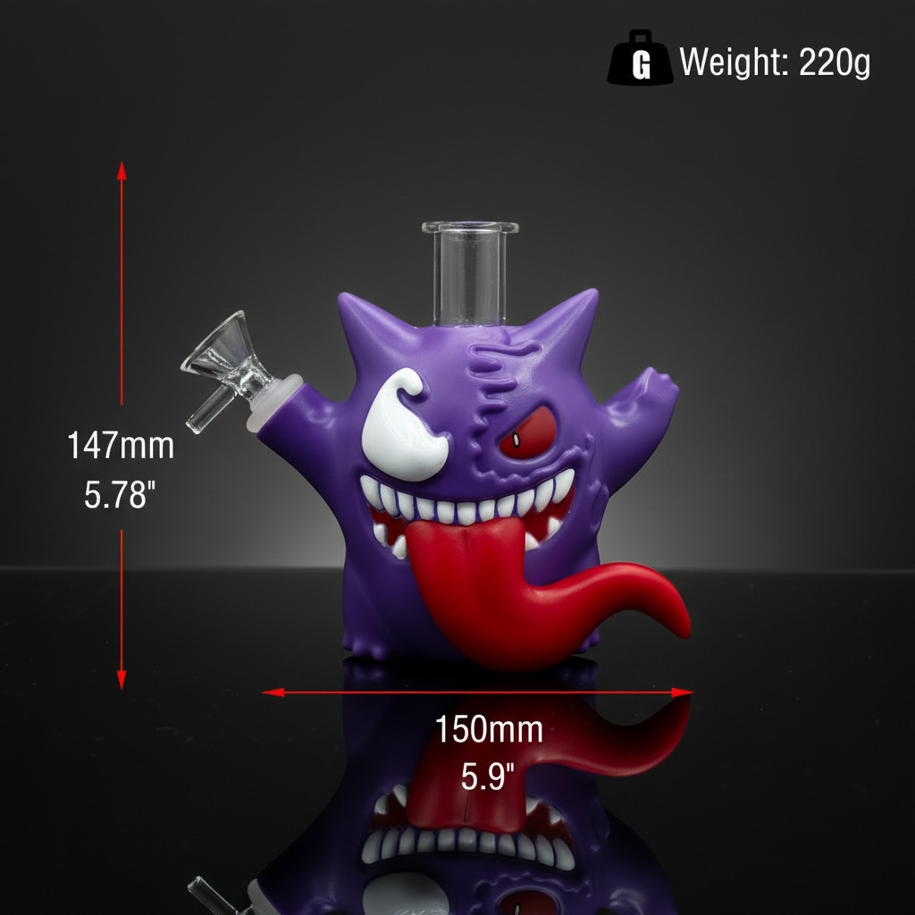 Gengar Purple Sillicone Glass Bong 6″ Water Pipe Heady Collectible + 14mm Bowl
