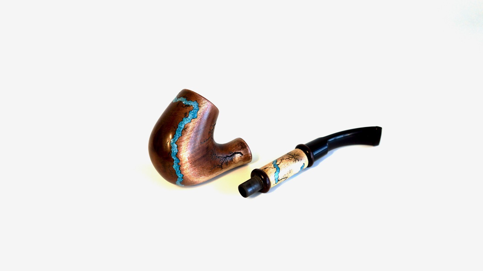 Handcrafted wooden tobacco pipe with Turquoise inlay, 7″ Wooden smoking pipe