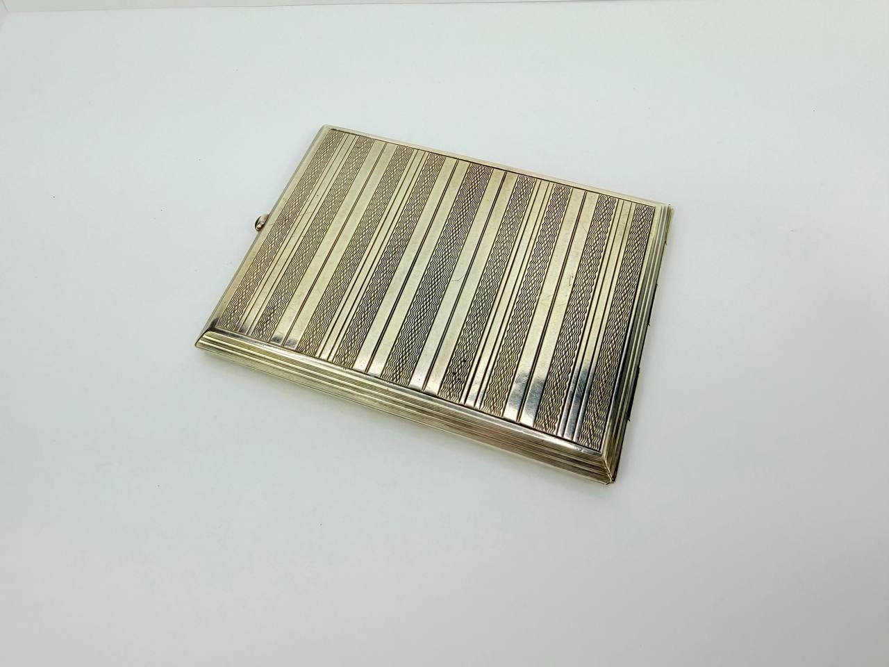 1930s Art Deco Czech 900 Solid Silver Cigarette Case w/ Amethyst Button Vintage