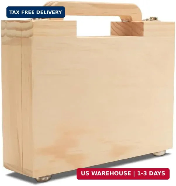 Unfinished Wood Mini Suitcase Box 5.75x8in Craft Storage Cigar Case Wooden!