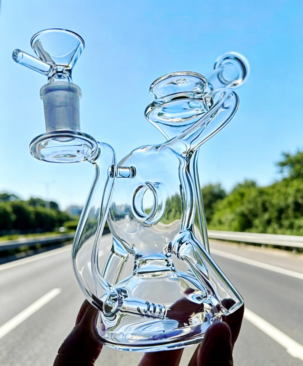 Multiple Recycler rig water pipes Tall bong Slanted mouth Water Smoking 14mmbowl