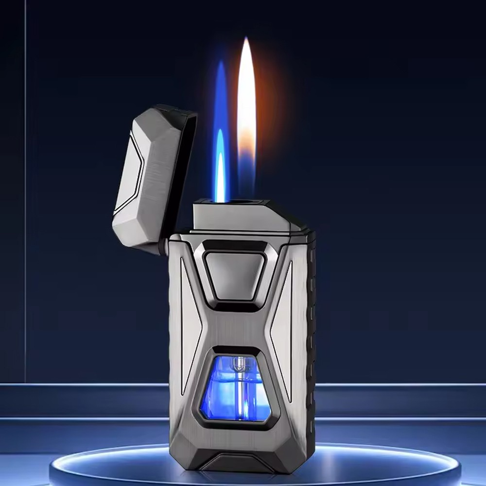 Voice Controlled Ignition Dual Flame Butane Gas Lighter Switching Jet Fire