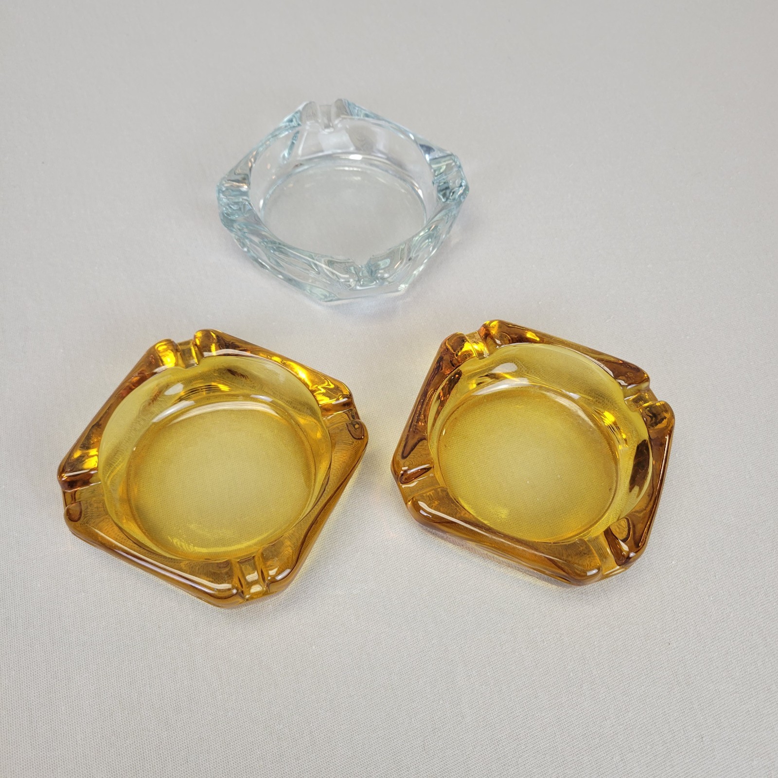 Vintage Amber Clear Glass Ashtrays Heavy Square 4″ Mid Century Modern Retro Lot