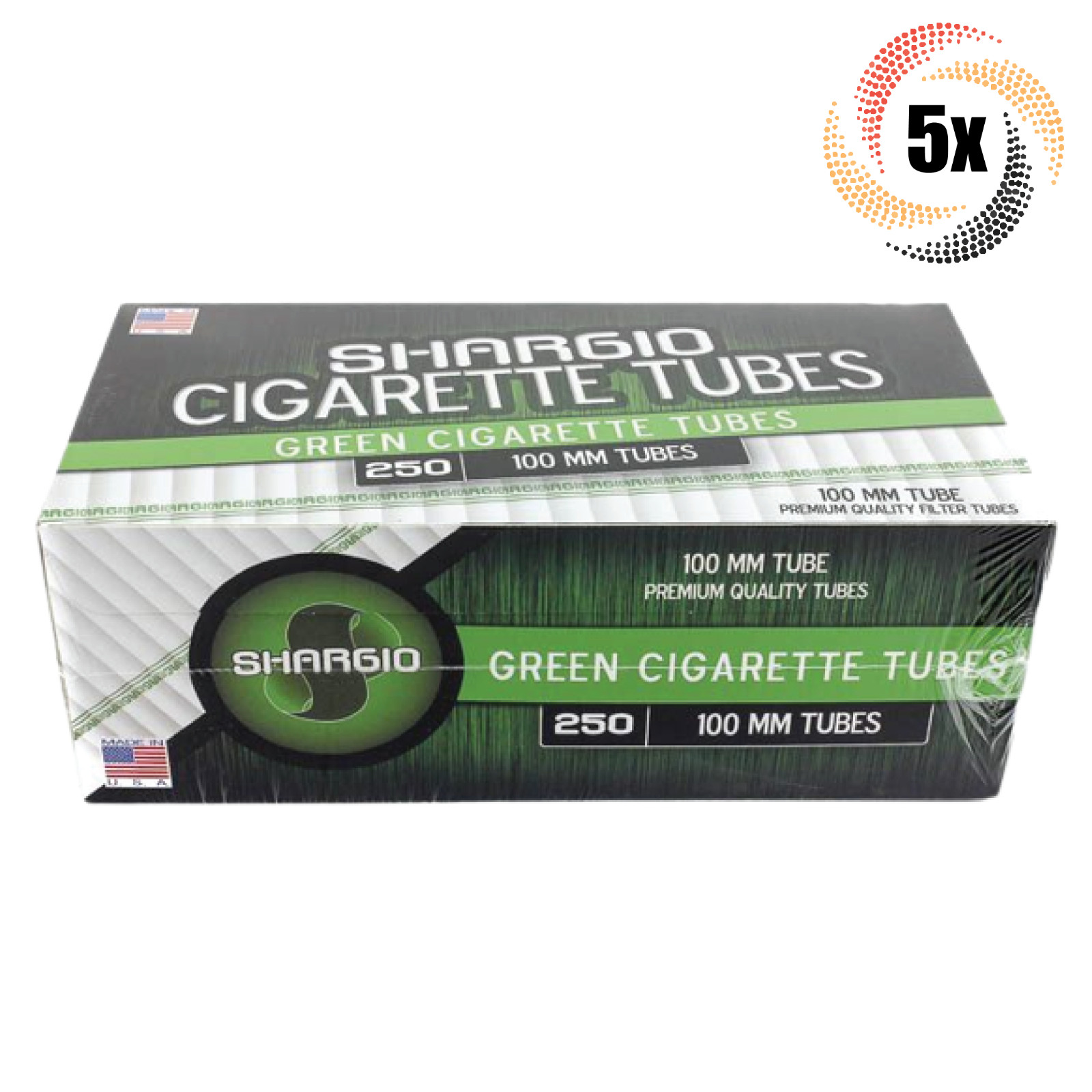 5x Boxes Shargio Green Menthol 100MM 100’s ( 1,250 Tubes ) Cigarette Tobacco RYO