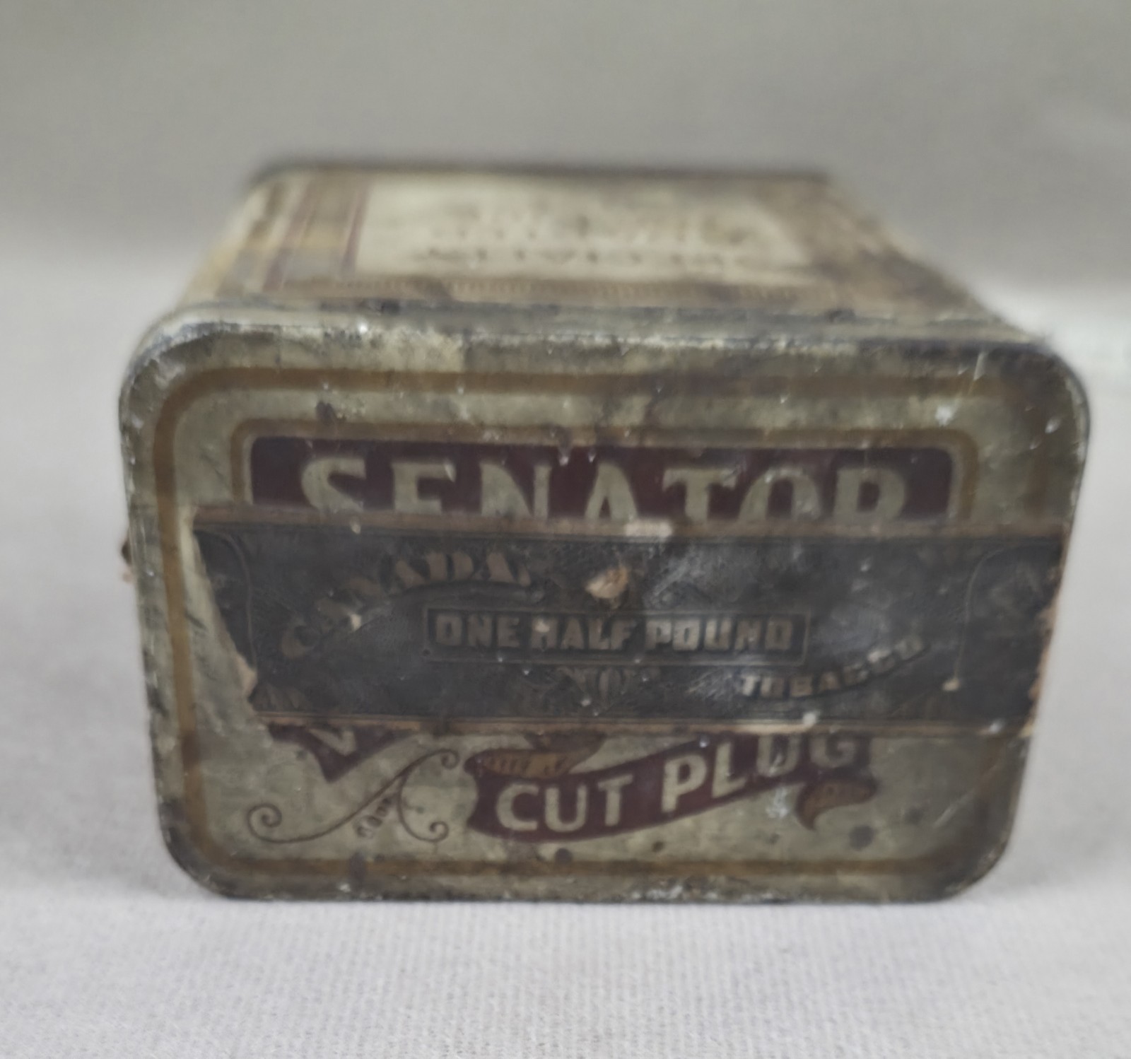 Antique Rare Senator Smoking Tobacco Tin 1915 Canada Half Pound Tax Seal Quebec