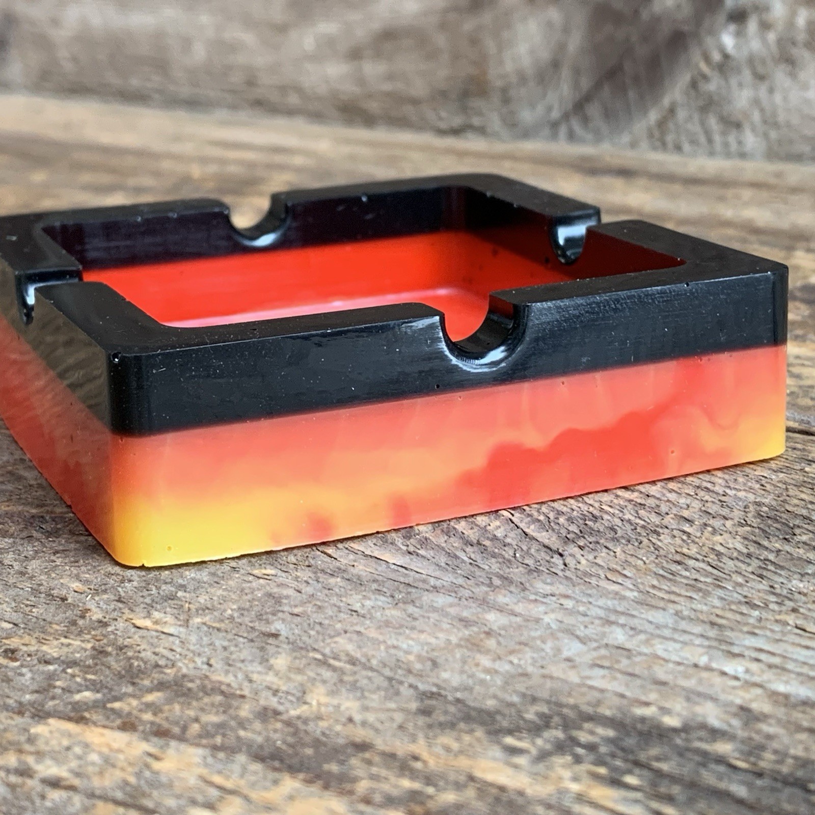 Resin Ashtray Trinket Dish Set of 2 Red Black Yellow 3.5” Across