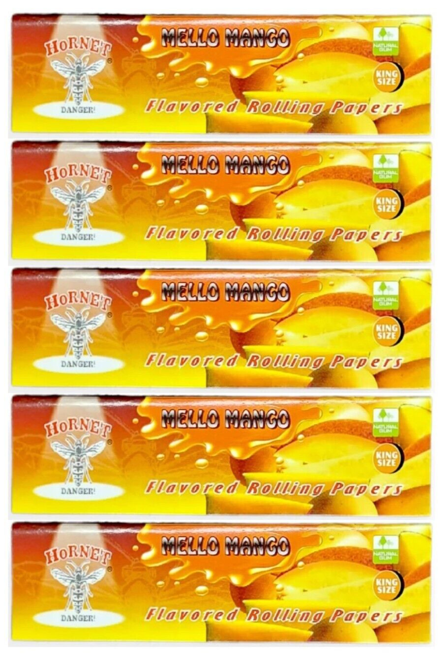 5x Mello Mango Juicy Flavored King Size Slim Rolling Papers by Hornet 32Lvs USA