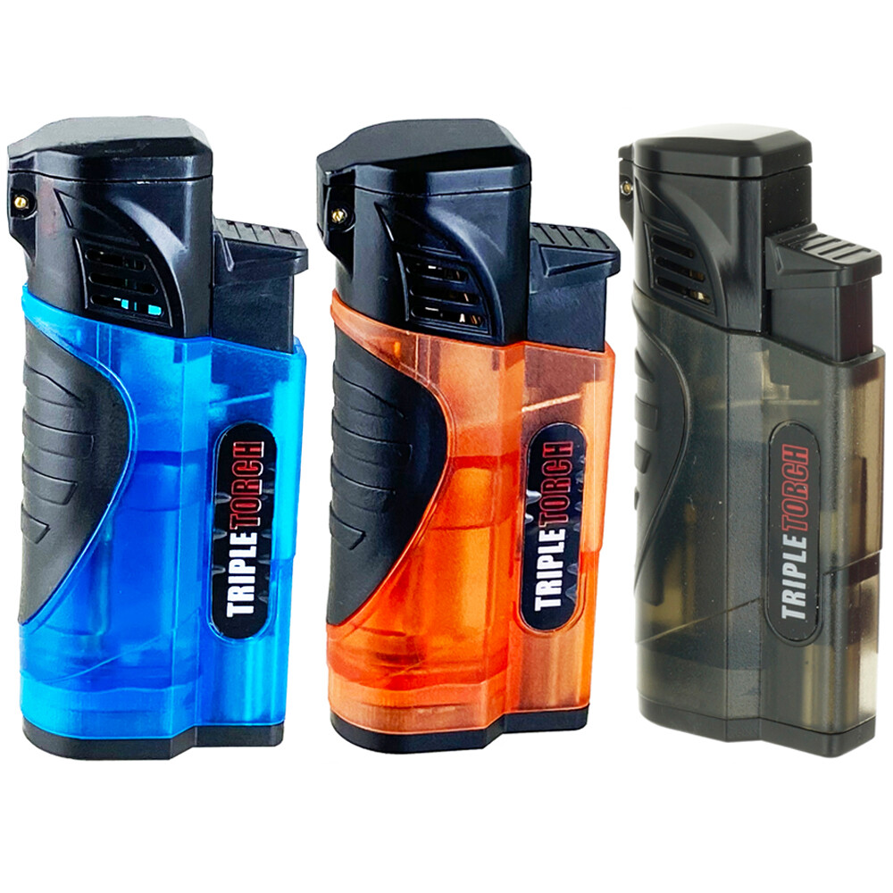100 PACK Triple Jet Torch Lighter Adjustable Flame W/ Cigar Puncher