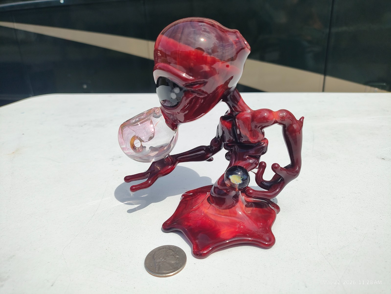 Ghost Glass Alien Traveler Sculpture Pipe 2003 Cherry Wood Strike Heady