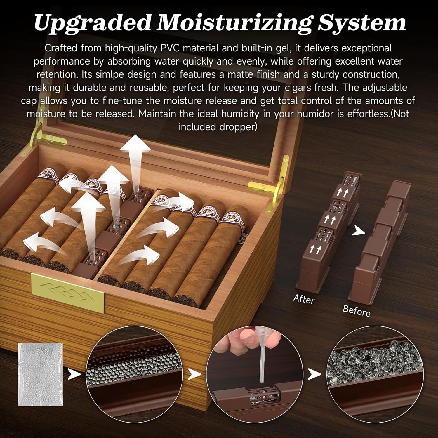 Cigar Box Handcrafted Humidor with Hygrometer and Humidifier, Cedar Wooden