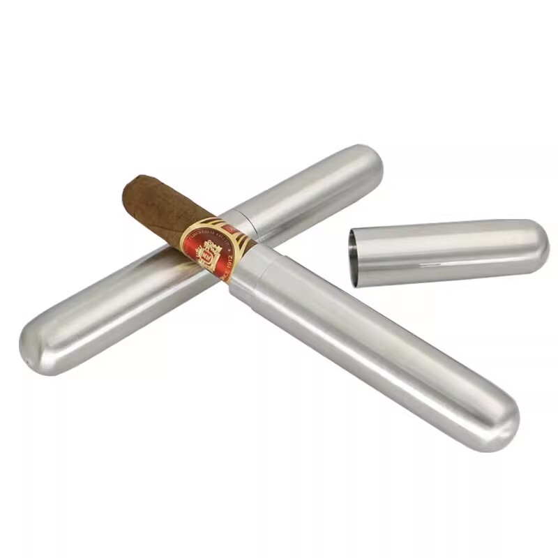 Travel Portable Stainless Steel Cigar Tube Case Humidor Box for 1 Cigar Pocket