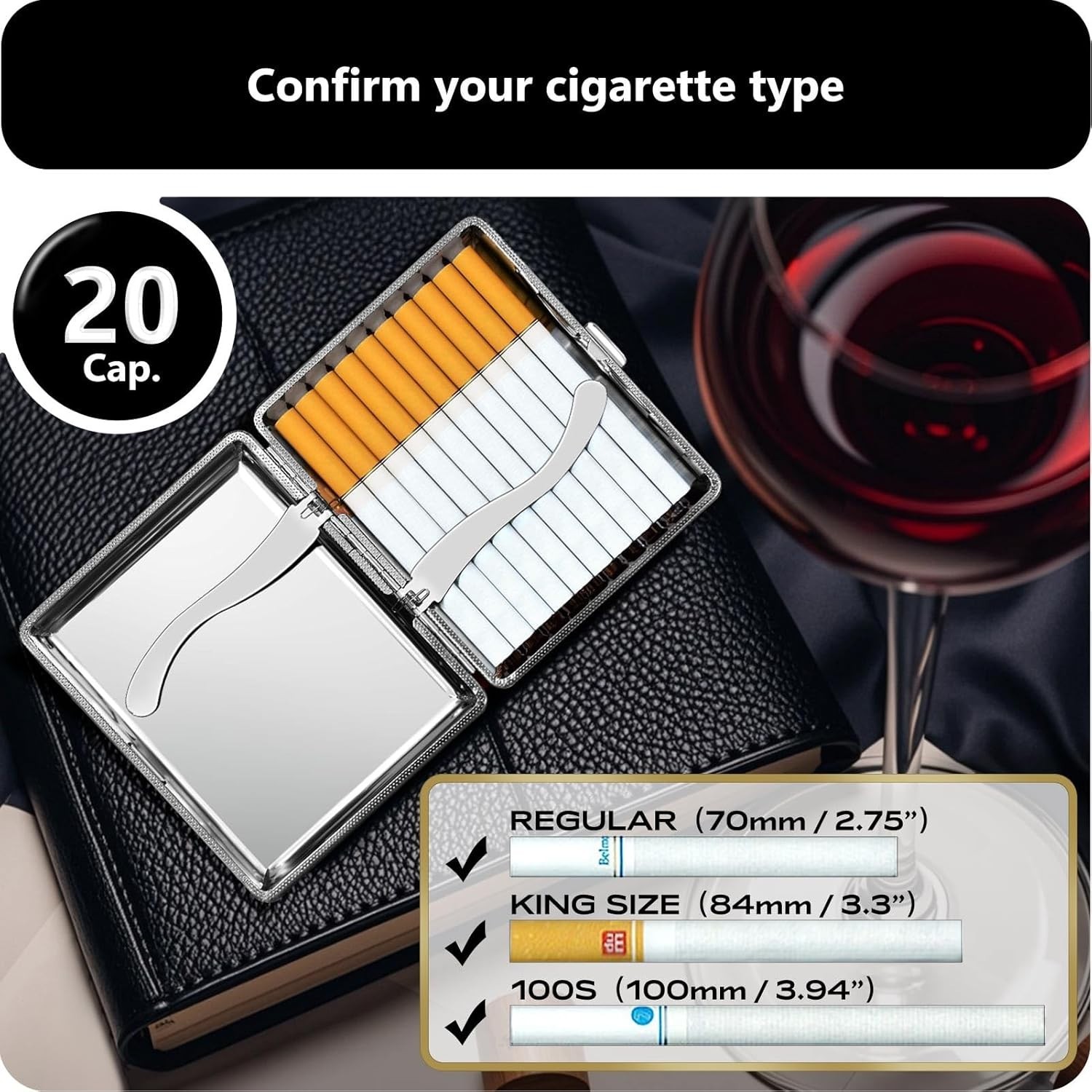 Cigarette Case for Regular, 85Mm King Size and 100Mm 100S, PU Leather 2 PACK NEW