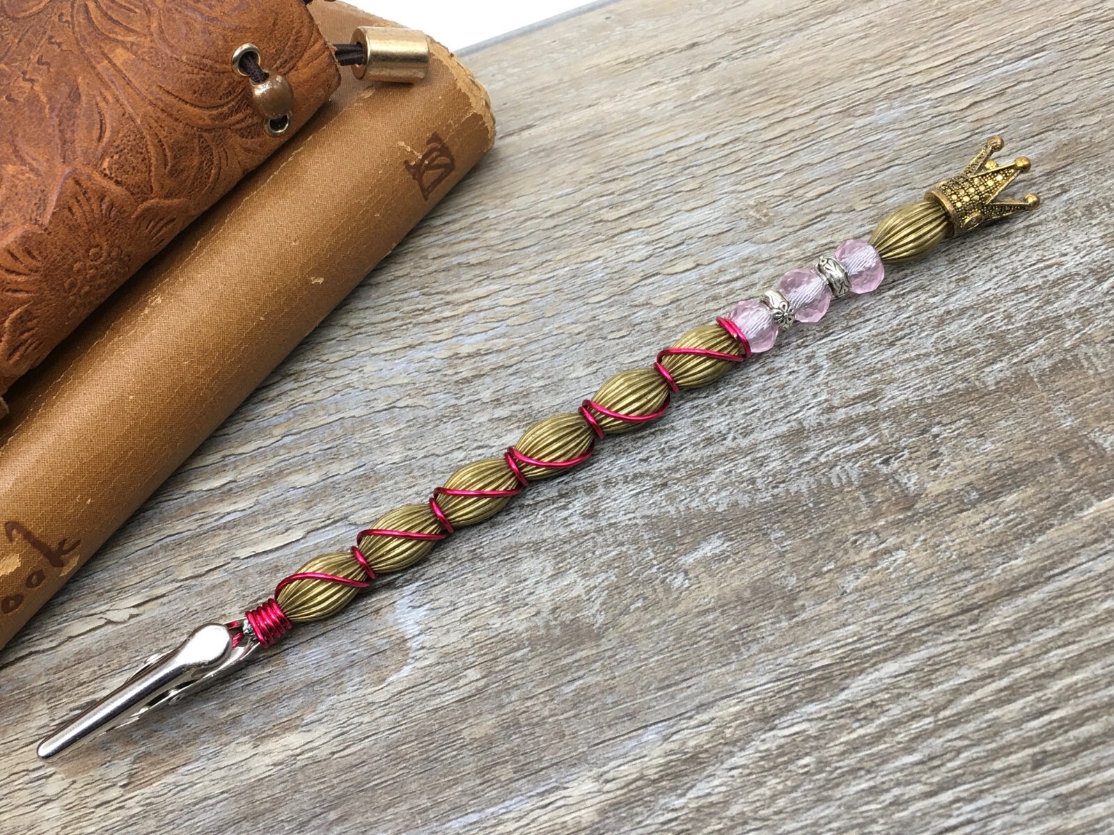Bug’s Homemade Beaded Designer Roach Clip 6” Long “Princess” Pinks w/Crown