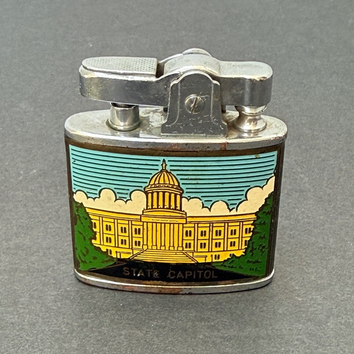 Vintage Wales Washington State Souvenir Lighter Map State Capitol Chrome