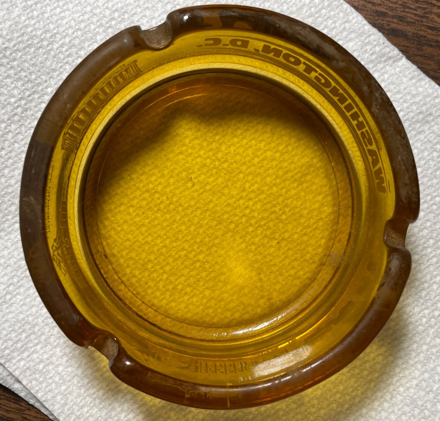 VTG Washington D.C. Amber Glass Ashtray Tourist Souvenir US Capitol Monuments