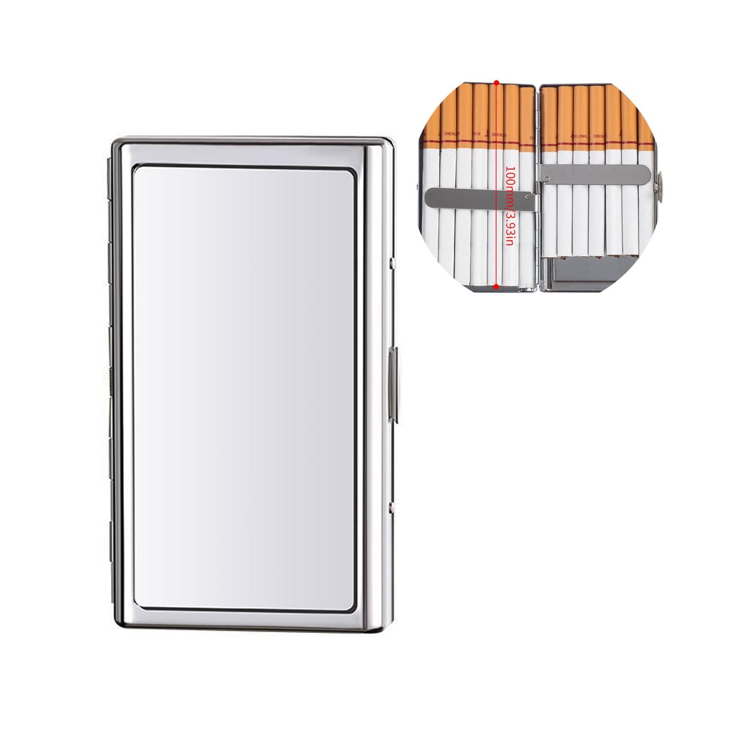 Cigarette Case Metal Holder for Regular King and 100’s Size Can 100mm, Silver