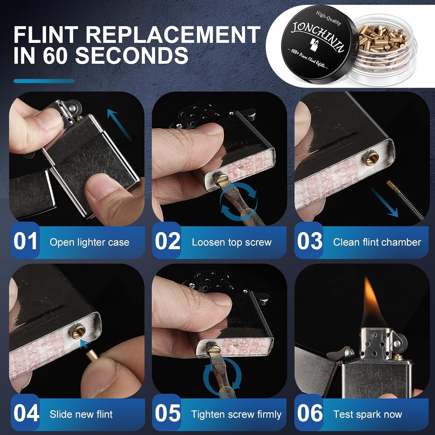 Lighter Flints 100+ Pcs and Cotton 0.9×2in Flint 4.3in Wicks, Gold