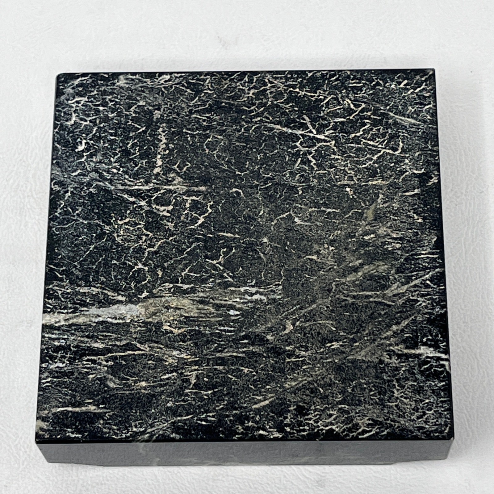 Vintage Black Marble Square Ashtray Heavy Stone 4 Slot Mid Century Modern 4×4
