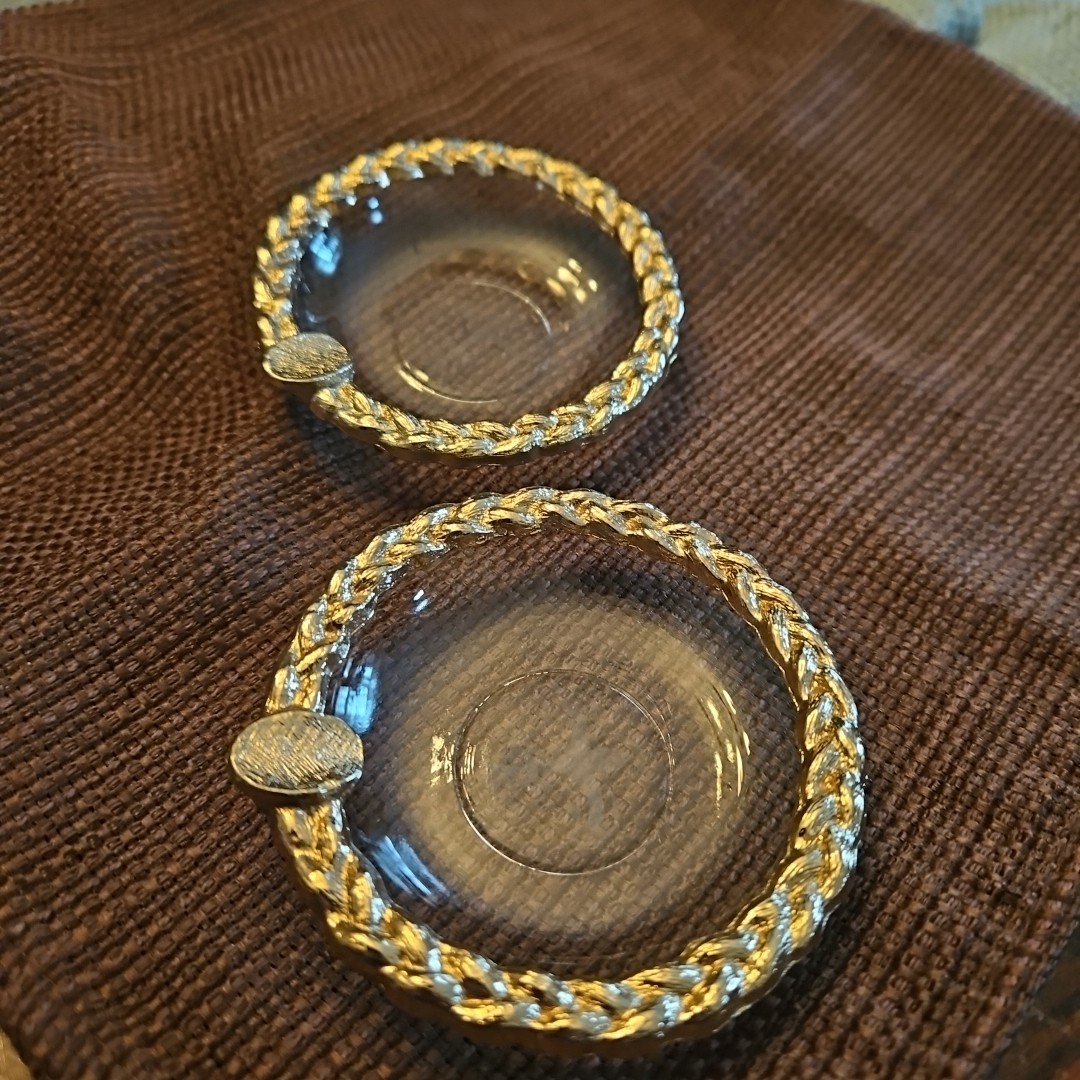 Set Of 2 Vtg Princess House Exclusive Ashtrays Gold Rope ~ Fleur-De-Lis Pattern