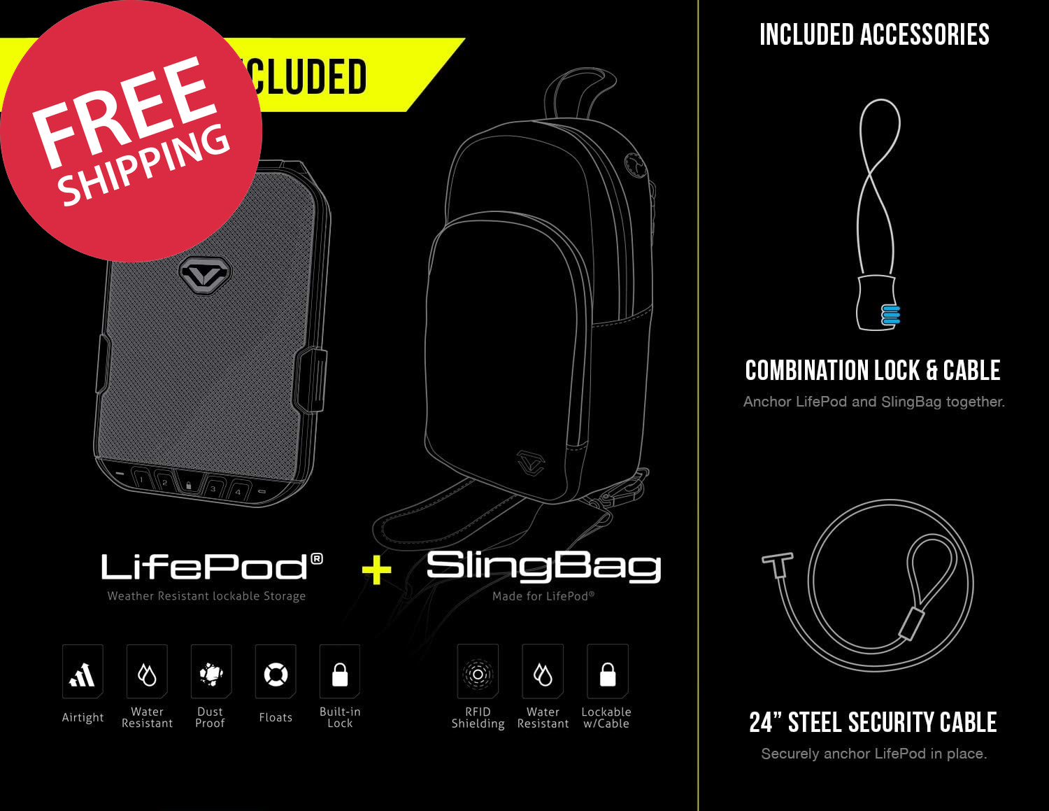 Waterproof Rugged Travel Case Electronic Secure Lockable Portable Sling Bag