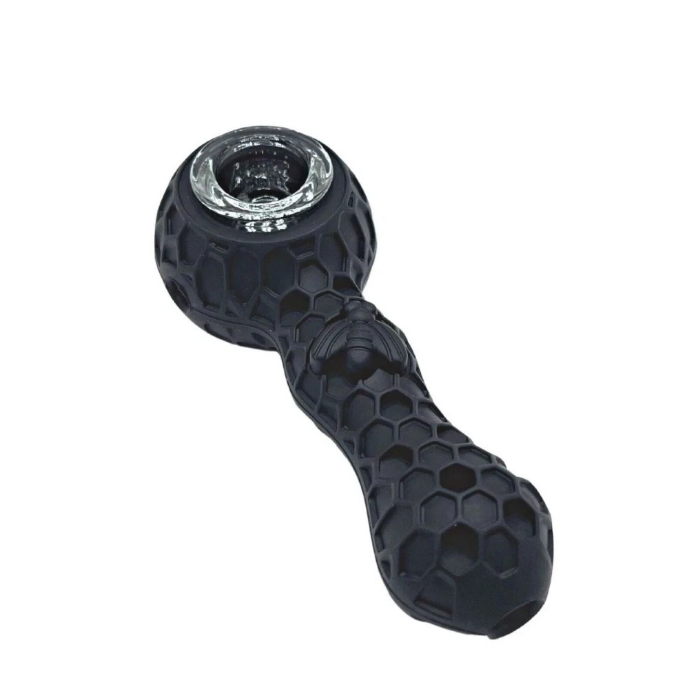 2pc Silicone Smoking Pipe 4.3″ Honeycomb Bee Tobacco Hand Pipes Glass Bowl Tool