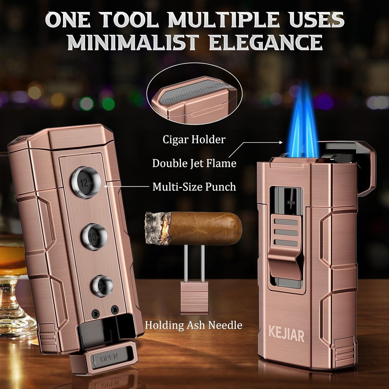 Torch Lighter, Refillable Dual Jet Flame Butane Lighter with 3-Size Punch Cut…