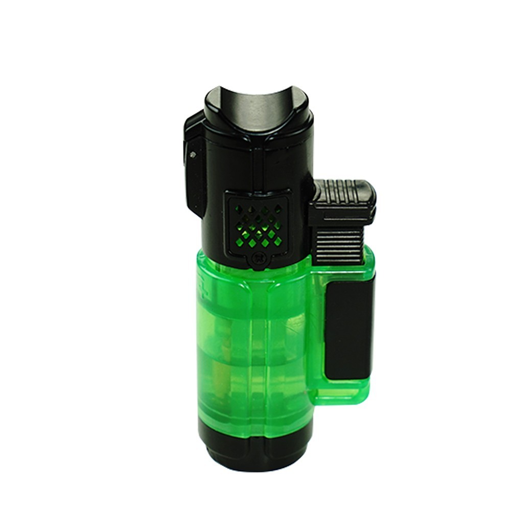 4 PACK Triple Jet Torch Lighter Adjustable Flame W/ Cigar Puncher Cap Hold Clear