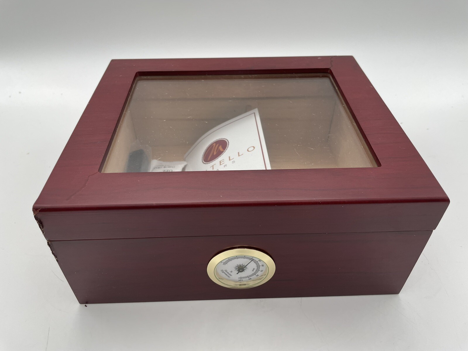 Mantello Cigars Cherry Glass Top Cigar Humidor Box w Humidifier Hygrometer 25-50