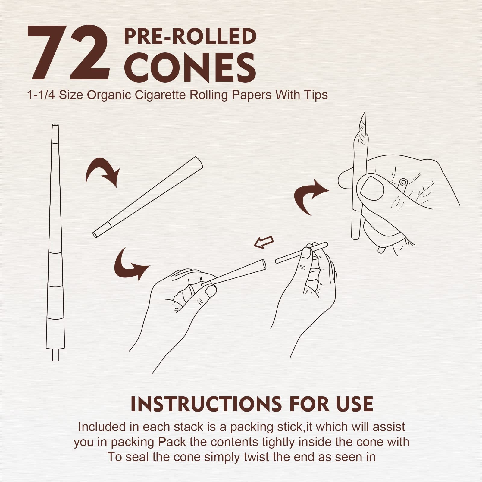 11/4 Rolling Papers Pre Rolled Cones | 72 Pack | Natural Pre Rolled Rolling P…