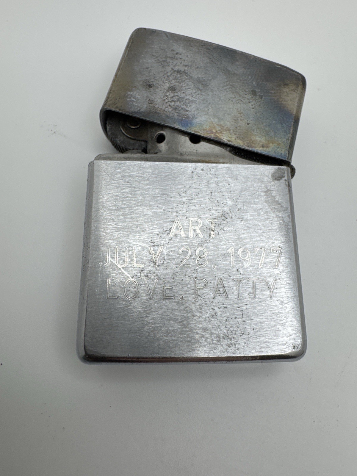 Vintage 1977 Zippo Lighter Religious Verse Engraved — Hinge Repair Needed
