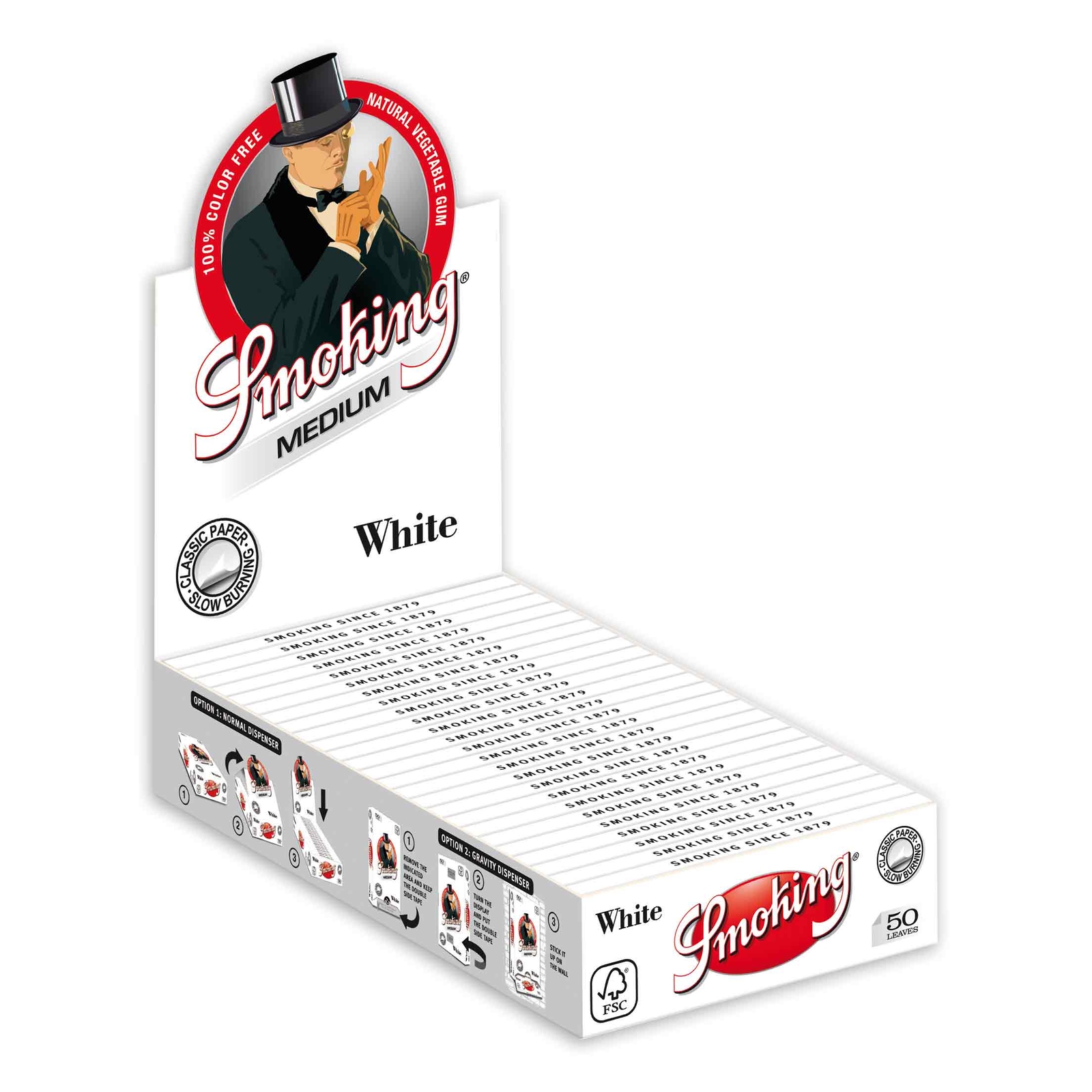 Smoking White Rolling Papers Medium, 1.25, 1 1/4, 78mm Size (Box of 25 Packs)