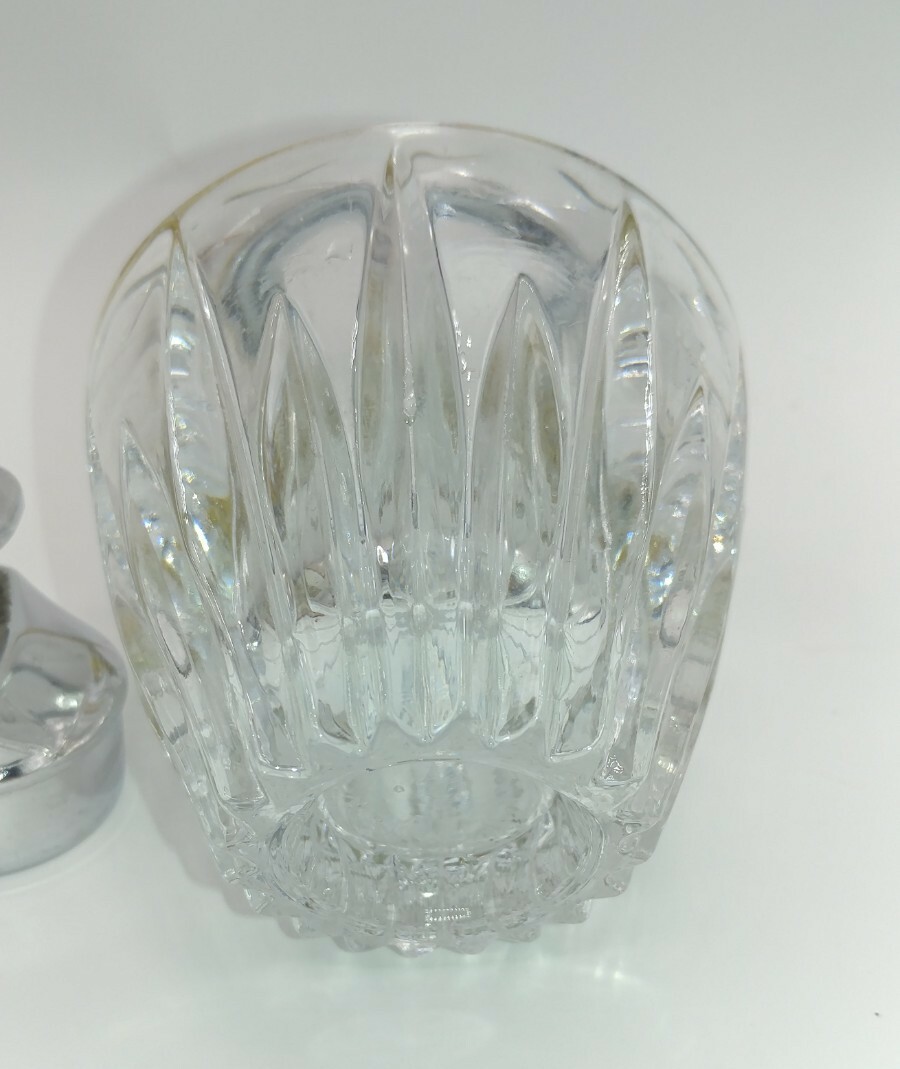 Vtg Clear Crystal Cut Glass Table Top Lighter Chrome Cigarette Tabaco 4.5″ Japan